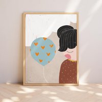 Print "Herzmädchen" | Artprint Poster Illustration Mädchen Luftballon Herz Kinderzimmer Wolke Kinderzimmerposter Kunst Print "Herzmädchen" | Artprint Poster Illustration Mädchen Luftballon Herz Kinderzimmer Wolke Kinderzimmerposter Kunst von heyvron