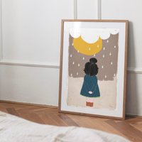 Print "Regenmädchen" | Kinderzimmer Verträumt Nachdenklich Wolke Regen Sonne Mädchen Illustration Poster Kunst Druck Print "Regenmädchen" | Kinderzimmer Verträumt Nachdenklich Wolke Regen Sonne Mädchen Illustration Poster Kunst Druck von heyvron