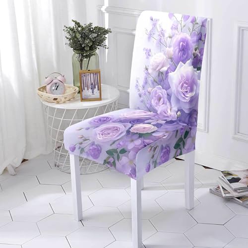 hfdch Stuhlhussen Lila Blumen Stuhlhussen Stretch Stuhlhussen Für Esszimmerstühle, Abnehmbarer Waschbarer Stühle Schutz Dekoration Stuhlbezug Für Haus, Küche, Hotel, Restaurant von hfdch