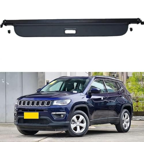 hfzqkj Auto Laderaumabdeckung Kofferraumabdeckung Rollo für Jeep Compass 2017-2021, Einziehbare Kofferraumklappen Hintere Kofferraum Ablagen Hutablage von hfzqkj