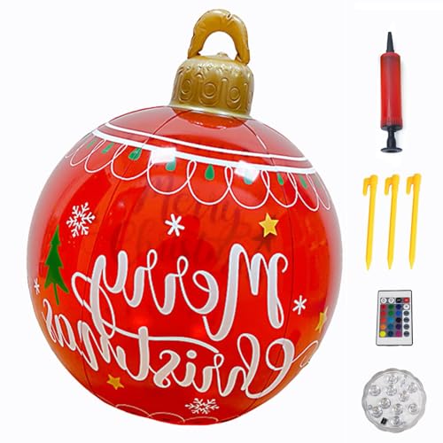 Große Aufblasbare Weihnachtskugeln 60 cm, Aufblasbarer Weihnachtsball aus PVC für den Außenbereich, Weihnachten Aufblasbar Ball mit Erdspießen und Pumpe für Outdoor Balkon Terrasse Garten Deko (A) von hgerGWW