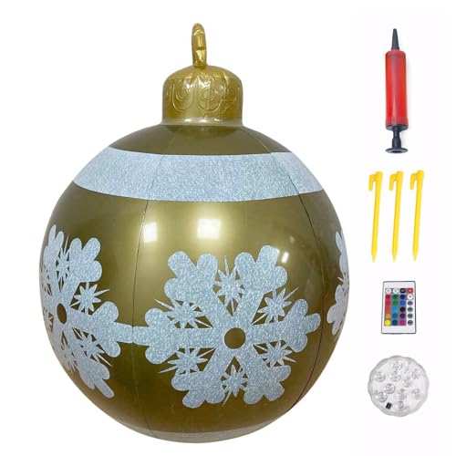 Große Aufblasbare Weihnachtskugeln 60 cm, Aufblasbarer Weihnachtsball aus PVC für den Außenbereich, Weihnachten Aufblasbar Ball mit Erdspießen und Pumpe für Outdoor Balkon Terrasse Garten Deko (E) von hgerGWW