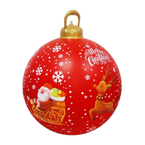 Große Aufblasbare Weihnachtskugeln Beleuchtet, 60cm Aufblasbarer Weihnachtsball aus PVC für den Außenbereich, Weihnachten Aufblasbar Ball mit Pumpe für Outdoor Balkon Terrasse Garten Deko (F) von hgerGWW