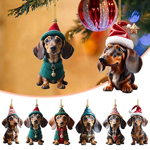 Weihnachtsdeko zum Aufhängen, 7 Stück Dachshund Weihnachtsanhänger aus Acryl, Weihnachtsbaumschmuck, Christbaumschmuck, Weihnachten Hängedeko für Christbaum oder Tannenbaum, Fenster und Tür (7pcs) von hgerGWW