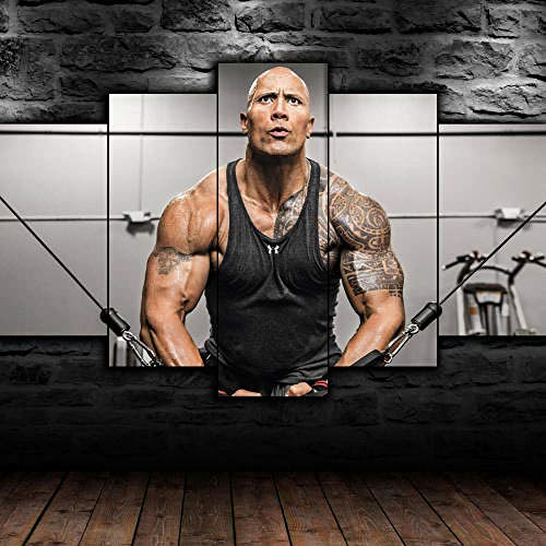 hgjfg Bilder Rock Dwayne Johnson Fitness Wandbild 150x80cm Leinwandbild 5 TLG Kunstdruck modern Wandbilder XXL Wanddekoration Design Wandkunst 5 Stücke Leinwand Wohnzimmer Dekoration von hgjfg