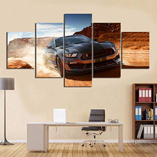 hgjfg Bilder Wandbild 150x80cm Leinwandbild 5 TLG Kunstdruck Ford Mustang Luxusauto modern Wandbilder XXL Wanddekoration Design Wandkunst 5 Stücke Leinwand Wohnzimmer Dekoration von hgjfg