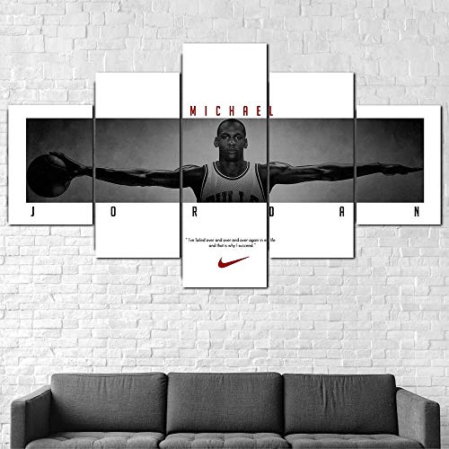 hgjfg Bilder Wandbild 150x80cm Leinwandbild 5 TLG Kunstdruck Michael Jordan Zitat Basketball modern Wandbilder XXL Wanddekoration Design Wandkunst 5 Stücke Leinwand Wohnzimmer Dekoration von hgjfg