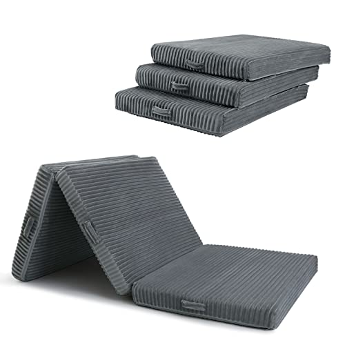 Dreifach Faltbare Matratze aus Memory-Schaum, 10cm Faltbare Matratze tragbares Gästebett mit abnehmbarem und waschbarem Bezug, Futon-Matratze für Reisen, Camping, Grau (190 x 75cm) von MeMoreCool