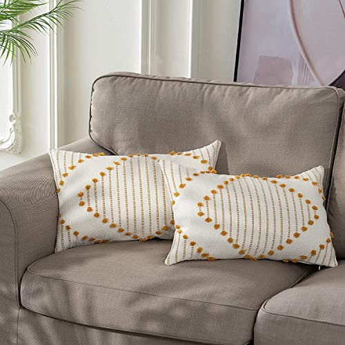 hi-home 2er Set Boho Kissenbezug 30x50cm, Dekorative Kissenhülle Boho Kissen Style Zierkissen Dekokissen Baumwolle Kissenbezüge Sofakissen für Sofa Schlafzimmer Wohnzimmer, Creme Gelb von hi-home