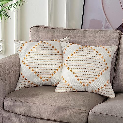 hi-home 2er Set Boho Kissenbezug 45x45cm, Dekorative Kissenhülle Boho Kissen Style Zierkissen Dekokissen Baumwolle Kissenbezüge Sofakissen für Sofa Schlafzimmer Wohnzimmer, Creme Gelb von hi-home