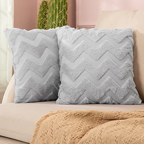 hi-home 2er Set Couchkissen mit Füllung und Bezug, Wolle Weich Sofakissen Zierkissen Dekokissen 45x45CM mit füllung Deko Boho Kissen Set Kuschelkissen für Schlafzimmer Wohnzimmer (Grau) von hi-home