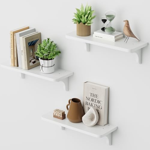 hi-home Wandregal Set 3er Holz, Schwebende Regal Wand, einfach zu montieren, Ideal Floating Wall Shelf für Küche/Wohnzimmer/Schlafzimmer/Bad, Perfekt Hängeregal für Bücher, Pflanzen & Deko, Weiß von hi-home