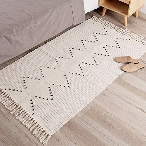 hi-home Teppich für Wohnzimmer, Boho Baumwolle Gewebte Teppiche Waschbar Badteppich Läufer mit Quasten für Schlafzimmer Eingangstür Küche Badezimmer 70x160cm(Beige) von hi-home