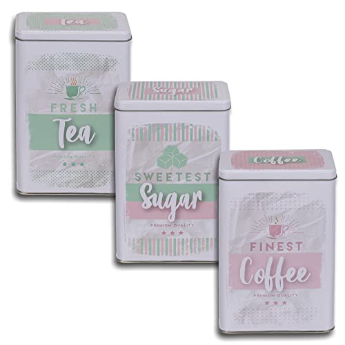 hibuy 3er Set - Retro Blechdosen - Kaffeedose, Teedose & Zuckerdose - Vorratsdosen mit Deckel Farbe Mint & Pink - 19 x 11 cm von hibuy