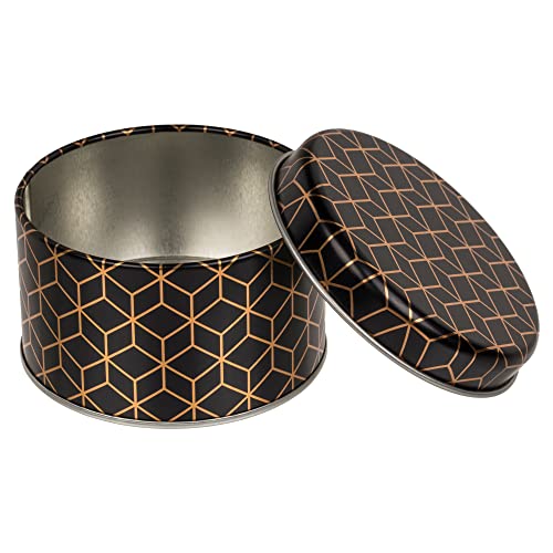 hibuy Runde Blechdose Design Golden Checks - schwarz/gold - ÃƒÂ˜ 8,5 x 5 cm - Schmuck Aufbewahrung von hibuy