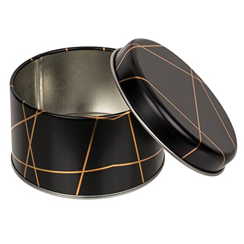 Runde Blechdose Design Golden Stripes - schwarz/gold - Ø 8,5 x 5 cm - Schmuck Aufbewahrung von hibuy