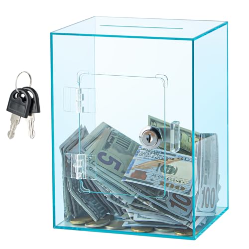 Hicocool Transparentes Sparschwein mit Schloss, Acryl-Sparschwein für Erwachsene und Kinder, öffnende, wiederverwendbare Spardose mit Schlüssel für Geburtstag (Cyan) von hicocool
