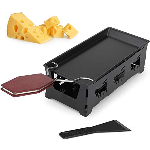 Raclette 2 Personen, hicoosee Antihaft-Käse Raclette Rotaster Ofen mit Silikonspatel zum Schmelzen von Käse, Schokolade Schwarz von hicoosee