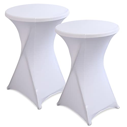 hicoosee 2er-Set Stretch Stehtischhusse, Ø80-85cm Hochwertige Tisch-Überzug Husse für Bistrotisch Stehtisch und Runde Stehtische, Elegante Stretch-Husse für Gartenparty Feier Hochzeit Taufe, Weiß von hicoosee