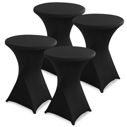 hicoosee 4er-Set Stretch Stehtischhusse, Ø80-85cm Hochwertige Tisch-Überzug Husse für Bistrotisch Stehtisch und Runde Stehtische, Elegante Stretch-Husse für Gartenparty Feier Hochzeit Taufe, Schwarz von hicoosee