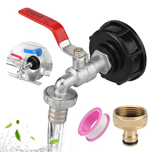 hicoosee IBC Container Zubehör, 1000 L Tankadapter, Wasserhahn S60X6 3/4 Zoll IBC Gewindeanschluss, IBC Ablasshahn für Wasserauffangbehälter Regentank und Tank von hicoosee