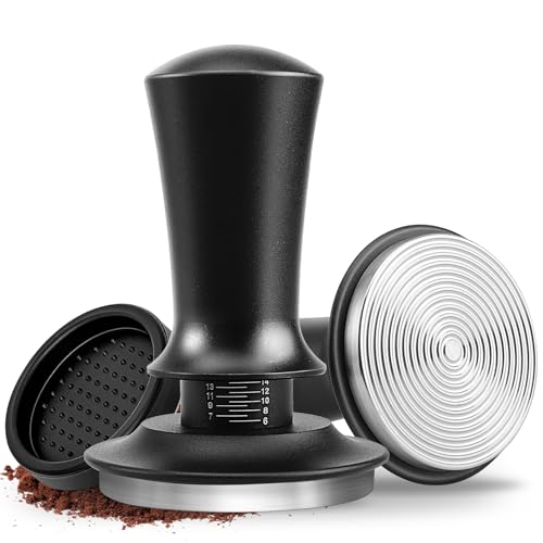 hicoosee Kaffee Tamper 51 mm, 304 Edelstahl Espresso Tamper mit Base Ripple, Selbstnivellierender Espresso Tamper, Federbelasteter Kaffeestampfer, Barista Kaffeezubehör für Cafes, Kaffeeliebhaber von hicoosee