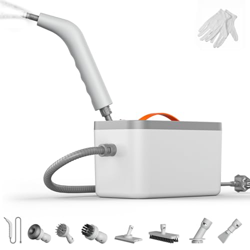 hiee Dampfreiniger Handgerät, Steam Cleaner mit 6 Bürstenköpfen, Kompaktes Handgerät zur effektiven Tiefenreinigung, ideal für Haus, Auto und mehr - Weiß von hiee