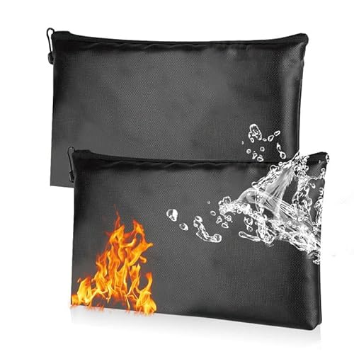 Dokumententasche Tresor Feuerfest Wasserdicht, Feuerfeste Dokumentenbox Geldtasche für A4 Dokumente, Aufbewahrungstasche mit Reißverschluss (2 Stück 27 * 16CM) von hifrom