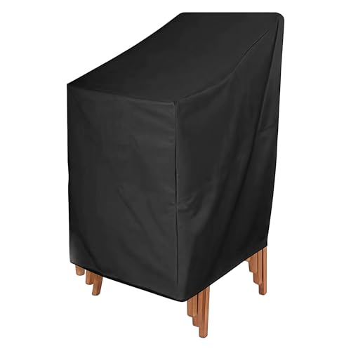 Gartenstuhl Abdeckung 420D Oxford Outdoor, Schutzhülle Gartenstühle Wasserdicht Winterfest Anti-UV Stapelstühle GartenmöBe Abdeckung Gartenstühle, Abdeckhaube Gartenmöbel (Schwarz, 134*66*63/89cm) von hifrom
