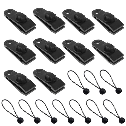 Planenclips, 10 Stück Zeltplanen Clips + 10 Stück Seilspanner, Planenspanner mit Kugel Set, Tarp Clips Upgrade Multifunktion Planenbefestigung für Outdoor, Boots Zelt Camping Vorzelt Markisen von hifrom