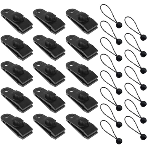 Planenclips, 15 Stück Zeltplanen Clips + 15 Stück Seilspanner, Planenspanner mit Kugel Set, Tarp Clips Planenbefestigung für Outdoor, Boots Zelt Camping Vorzelt Markisen von hifrom