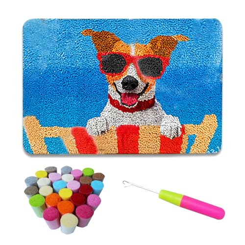 Knüpfteppich Zum Selber Knüpfen Set, 50x38cm DIY Knüpfhaken Teppich Set Knüpfsets Latch Hook Kit Kreuzstich Set für DIY Handwerk Geschenke Fußabtreter Hauptdekoration (Hund) von hifrom