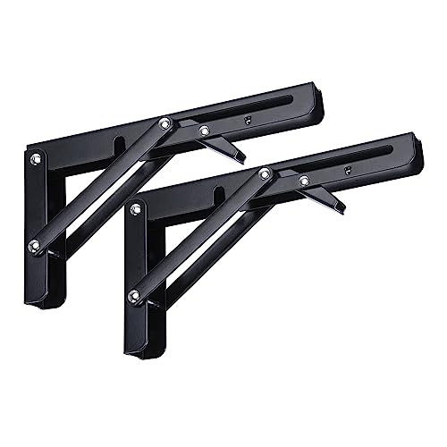 Highdecora Faltbare Regalhalterung, 2 Stück, robust, faltbar, Metall, Wandmontage, dreieckige Halterung für Tisch, Heimwerker, Werkbank (schwarz, 25,4 cm) von highdecora