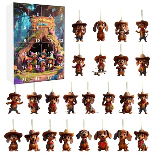 2025 Dackel Weihnachts Countdown Kalender | 24-Tage Weihnachts Countdown Kalender Mit 24 2D Acryl Dackel Ornamenten | Niedlicher 2D Acryl Hundeanhänger Für Kinder Und Erwachsene (A) von higyee