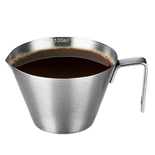 Espresso-Messbecher aus Edelstahl,Espresso-Messbecher aus Edelstahl,Kaffee-Messbecher - Espresso-Schnapsbecher mit Griff und Skala, Metall-Messbecher für Cafés von higyee