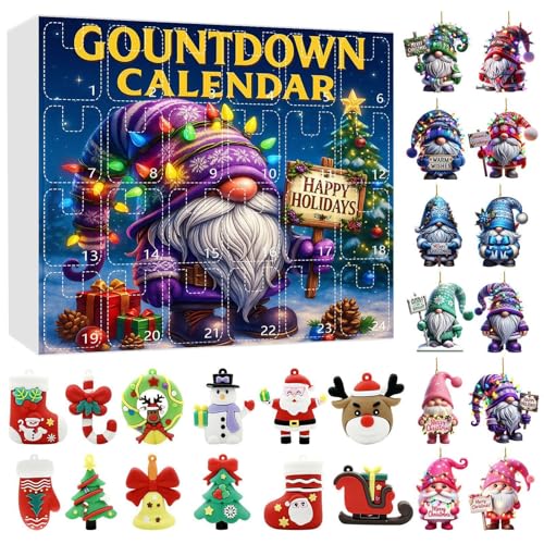 Gnome Weihnachten Countdown Kalender 2025 | 24 Tage Weihnachten Countdown Kalender Mit 2D Acryl Gnomen Figuren Ornamente | Sammelbare Dekorationen Für Weihnachtsfeiern Zu Hause (E) von higyee