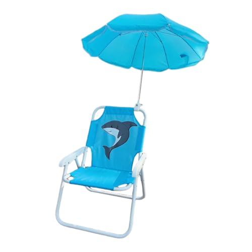 Kinder Campingstuhl – Kinder Strandstuhl Mit Sonnenschirm | Faltbarer Windabweisender Sandsitz Mit Sonnenschirm | Tragbares Und Leichtes Sommer Strandzubehör Für Camping Im Garten (Blau) von higyee