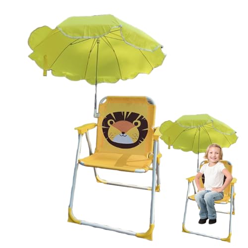 Kinder Campingstuhl – Kinder Strandstuhl Mit Sonnenschirm | Faltbarer Windabweisender Sandsitz Mit Sonnenschirm | Tragbares Und Leichtes Sommer Strandzubehör Für Camping Im Garten (Gelb) von higyee