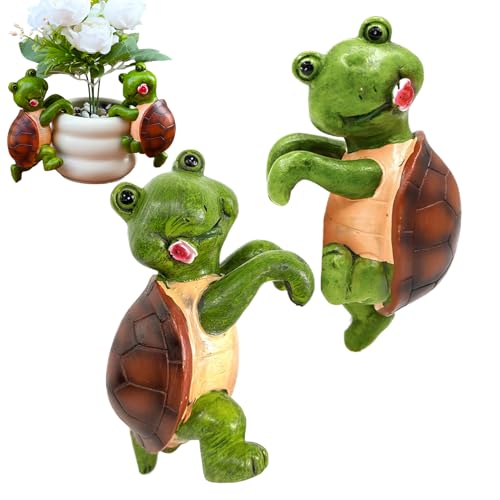 higyee Blumentopf Deko,2 Stück Kletternde Schildkröten Deko Für Blumentöpfe | Tier Für Wohnung Garten Balkon Terrasse von higyee