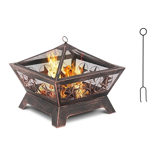 hillvert HI-FIP-002 Feuerschale - 61 x 61 x 53 cm Bronzebeschichtung Feuerkorb Feuerschale Garten-Feuerschale von Hillvert