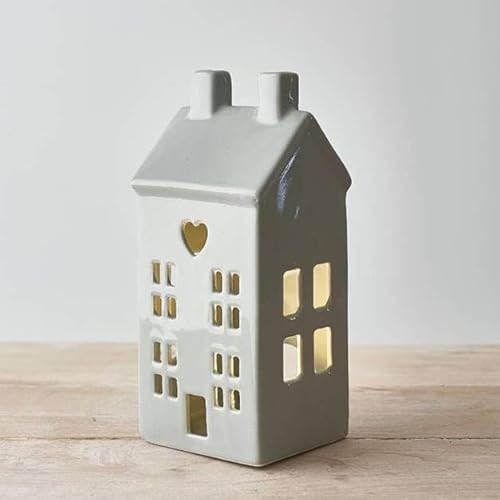 Teelichthaus - Stadthaus - Keramik, grau glasiert, Höhe 21 cm, Teelicht einsetzbar Teelichthaus - Stadthaus - Keramik, grau glasiert, Höhe 21 cm, Teelicht einsetzbar von himBeta