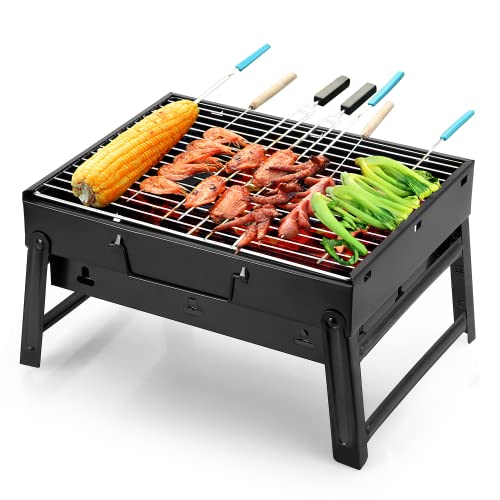 Grill Tragbarer BBQ Holzkohlegrill Smoker Grill für Outdoor Kochen Camping Wandern Picknick Rucksackreisen von himaly