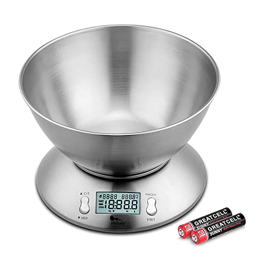 himaly 5KG Digitale Küchenwaage, Edelstahl-Kochwaage mit Abnehmbarer Schüssel zum Backen und Kochen, Tara-Funktion, LCD-Display, Auto-Off himaly 5KG Digitale Küchenwaage, Edelstahl-Kochwaage mit Abnehmbarer Schüssel zum Backen und Kochen, Tara-Funktion, LCD-Display, Auto-Off von himaly