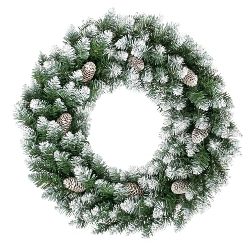 himaly 60 cm/2 ft Runden Weihnachten Kränze Grün Künstlicher Girlanden Mit Schneeflocken Dekoration, 120 Spitzen aus Kiefernblättern, 8 Lang Tannenzapfen, Weihnachtsdekoration zum Aufhängen von himaly