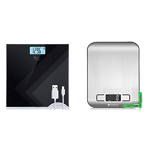 himaly Digitale Personenwaage, bis 180KG & ETEKCITY Küchenwaage, Küchenwaage digital 5KG mit großem LCD-Display,Digitalwaage, Briefwaage mit Großer Edelstahl Wiegefläche, Silber von himaly