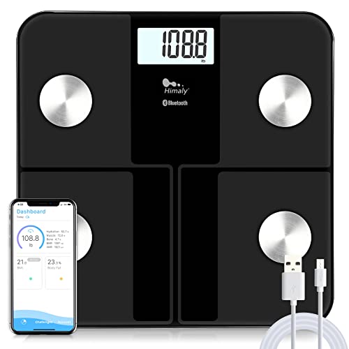 himaly Körperfettwaage Digital Personenwaagen mit App Smart Fitness Waage, 6-Farbiges LCD-Display | 18 Köperdaten | USB-Schnellladung | Max 180kg von himaly