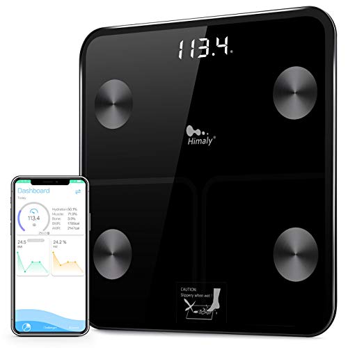 himaly Körperfettwaage Smart Digitale Personenwaage Bluetooth-kompatibel Körperwaage für Körperfett, Gewicht, Körpergewicht, BMI, Körperwasser, Knochenmasse, Kalorien, viszerales Fett Badezimmerwaage von himaly