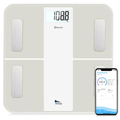 himaly Körperfettwaage mit App, Digital Personenwaagen, Smart Fitness Waage, 6-Farbiges LCD-Display | 18 Köperdaten | USB-Schnellladung | Max 180kg von himaly