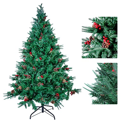 himaly Künstliche Weihnachtsbäume 150 cm mit 450 Spitzen, PVC/PE Material Naturgetreue Tannenbaum künstlich Christbaum, 39pcs echten Tannenzapfen, 39pcs roten Früchten für Innen und Außendekoration himaly Künstliche Weihnachtsbäume 150 cm mit 450 Spitzen, PVC/PE Material Naturgetreue Tannenbaum künstlich Christbaum, 39pcs echten Tannenzapfen, 39pcs roten Früchten für Innen und Außendekoration von himaly