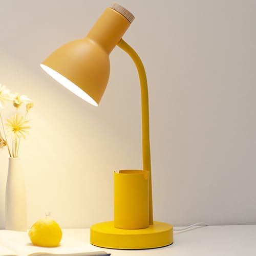 himmel LED-Schreibtischlampe mit Stiftehalter, Augenschonende Schreibtischleuchte mit 3 Farbmodi, Flexible Leselampe mit Schwanenhals aus Metall, Niedliche Tischlampe für Nachttisch (Gelb) von himmel
